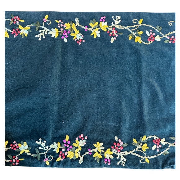Velvet Table Runner Silk Ribbon Embroidered Flowers Vintage Loie 15" x 70" READ - Picture 7 of 16